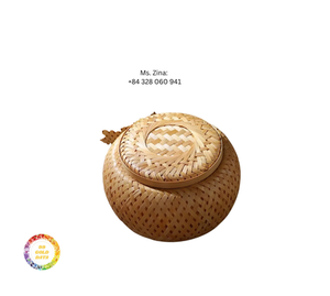 Cesta de almacenamiento de bambú redonda tejida natural hecha a mano con tapa para caja de regalo de dulces de té almacenamiento directamente de Vietnam - Product Image 2