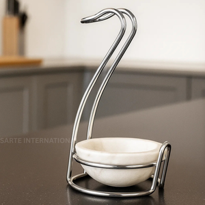 Porte-louche de luxe en acier inoxydable avec bol en marbre naturel plaqué argent support fait main pour table à manger restaurants - Product Image 4