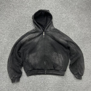 Logo de sérigraphie zippé lavé à l'acide personnalisé 400 Plus GSM Heavyweight Vintage Style Boxy Fit Acid Wash Distress Hoodie - Product Image 1