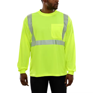 Camisa DE SEGURIDAD reflectante de manga larga a precio barato al por mayor Camisas de trabajo de alta visibilidad con bolsillo delantero Camisetas para trabajadores de la construcción - Product Image 1