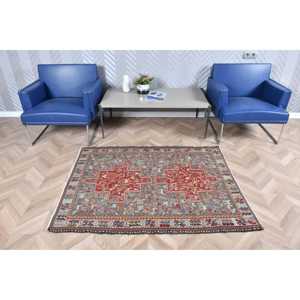 Vintage Turkish Rug, Accent 3.6x5 ft (111x152 cm) Rug, <b>Red</b> Bordered <b>Wool</b> Rug - Product Image 2