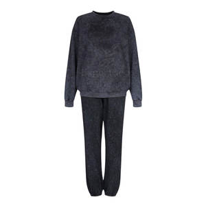 Traje de sudor de lana suave con puños acanalados Cómodo chándal de dos piezas para mujer para deportes y uso diario - Product Image 1