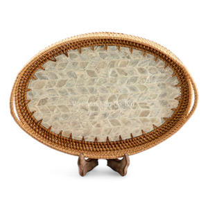 Bandeja Ovalada de Ratán al por Mayor con Incrustaciones de Nácar, Suministro al por Mayor de Vajilla Decorativa para Hoteles y Restaurantes - Product Image 1