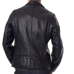 Veste de moto pour hommes à la mode personnalisée en gros avec logo en relief col montant veste en cuir de style motard - Product Image 5