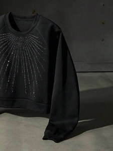 Sweat-shirts à capuche en molleton épais noir avec strass, style streetwear, vêtements d'hiver pour la vente en gros de mode - Product Image 3