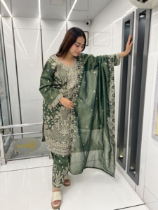 Conjunto de 3 piezas listo para usar de llegada india, parte inferior superior y Dupatta con bordado, conjunto de traje Salwar de trabajo para ropa de mujer - Product Image 2