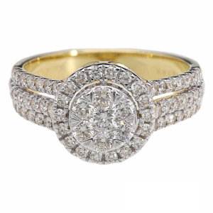 Women's 14K Yellow Gold Rhodium Plated Classic Elegant Engagement Anniversary Band Halo Diamond Cluster Ring Brilliant Diamonds - Product Image 1