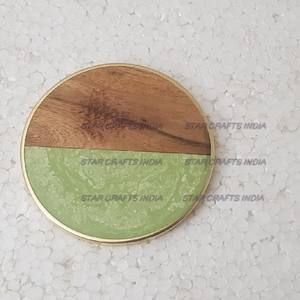 Indian handmade Wood and Resin Round Shape Brown & <b>Green</b> <b>Coaster</b> Manufacturer High Quality Decorative Model Style At Best Price - Product Image 2