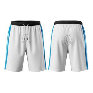 Shorts de Floorball Blancs Personnalisés avec Bandes Latérales Bleues, Légers, Respirants, en Polyester, Vêtements de Sport Unisexe pour l'Entraînement - Product Image 1