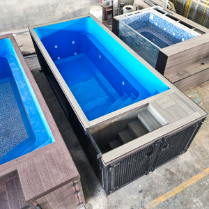 1,5 m Tiefer Moderner WPC-Holz-Container-Pool mit Wasserfall, Oberirdischer Außen-Schwimmbecken aus Kunstharz und Fiberglas - Product Image 1