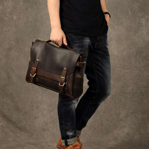 Premium Large Capacity <b>Laptop</b> <b>Messenger</b> <b>Bag</b> Genuine Leather Office Case Vintage Fashion Style Logo Multiple <b>Laptop</b> Compartments - Product Image 4
