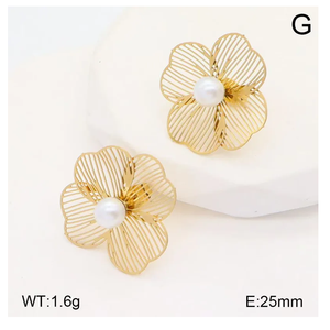 Wholesale 2025 Vintage <b>Silver</b> Plated Stainless Steel Flower Ear Stud Versatile Personalized <b>Pearl</b> <b>Earring</b> Fashion Straight India - Product Image 4