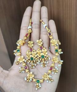 Elegante mejor calidad antiguo polaco exclusivo piedras Look diseño chapado en oro collar conjunto con pendientes para boda para mujer - Product Image 3