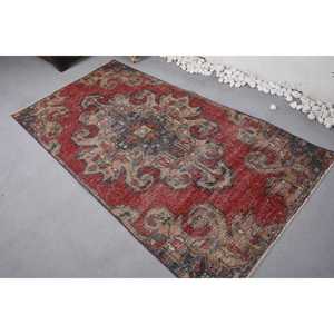 Alfombra turca Vintage de 3,6x7 pies, diseño de retazos rojo y Beige, alfombra de lana de área grande para pasillo, habitación rectangular, Alfombra de noche, nuevo - Product Image 4