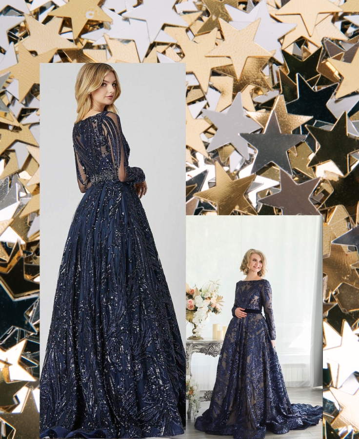 elegeant glitter dress navy blue
