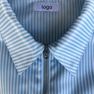 Streetwear verano manga corta serigrafía sobre tamaño Zip up cuello raya Boxy recortada camisas para hombres - Product Image 4