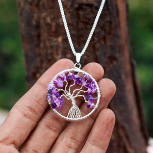 Alta calidad púrpura amatista cristal árbol vida colgante Feng Shui estilo curación Reiki joyería al por mayor Cenicero hecho a mano boda - Product Image 5