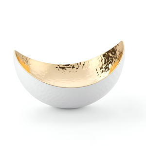 Bol élégant en aluminium martelé argenté, intérieur doré luxueux, décoration asymétrique moderne, personnalisable, écologique - Product Image 4