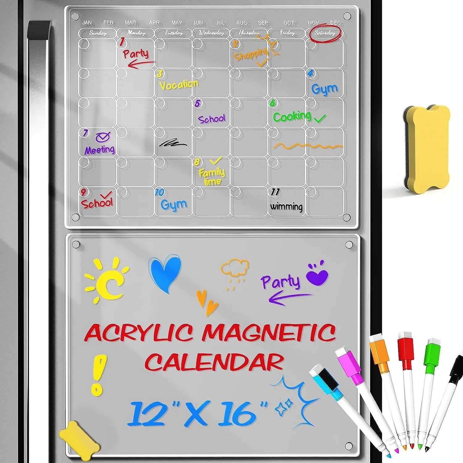 Aangepaste Handgemaakte Transparante 12 Dagen Blanco Advent Gepersonaliseerde Board Kalender Stand Clear Acryl Muur Kalender Koelkast Planner