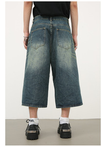 Hot Summer Design personnalisé hommes de haute qualité Baggy Denim Shorts Style Vintage droit tissé taille moyenne léger séchage rapide - Product Image 2