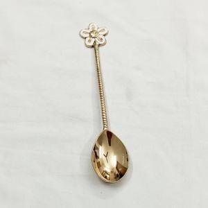 White Enamel of Flower Ended Handmade Handle Kitchenware Accessories Brass Gold Plated Spoon With Brass Embossed Novelty Spoon - Product Image 1