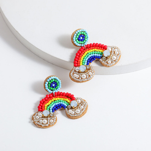 Personnalisation de nouvelles perles de rocaille colorées arc-en-ciel boucles d'oreilles pendantes pour les femmes bohème fait à la main perle bijoux cadeau - Product Image 1