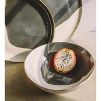 Service de vaisselle en céramique artisanale, peinte à la main, écologique, compatible lave-vaisselle et micro-ondes, assiettes, bols à soupe, personnalisable, moderne