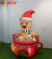 Tazza di Cioccolata Calda con Cappello da Babbo Natale e Luci LED Integrate, Decorazione Gonfiabile per Giardino e Cortile
