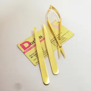 Professional High Class Shiny Gold Plated Slanted Pointed Eyebrow Tweezers With Spring Scissor Private Label Eyebrow Supplies