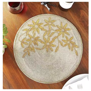แผ่นรองจานลูกปัดกลมสำหรับโต๊ะอาหารผ้าปูรองจานงานปักลูกปัดขนาด13x13ทำมือตกแต่งงานแต่งงานงานปาร์ตี้ - Product Image 2