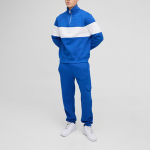 Survêtement personnalisé en gros pour homme, vêtements de sport pour homme, survêtement bleu à fermeture éclair sur le devant avec pantalon cargo, survêtement 100% coton en provenance du Pakistan - Product Image 1