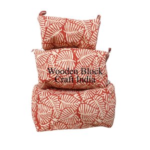 Vintage Hand block Print Affordable High Quality Quilted Makeup Pouch Set Handcrafted & Trendy pouch set with zipper closure - Product Image 5