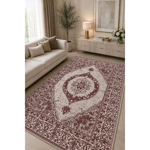 Tapis rectangulaire double face à motifs bordeaux 9x12, style persan, en jute, 10mm, motifs abstraits pour adolescents - Product Image 1