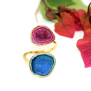Moda atemporal púrpura Lite azul geoda Druzy 24K oro galvanizado anillo ajustable joyería mujeres venta al por mayor forma a granel India - Product Image 6