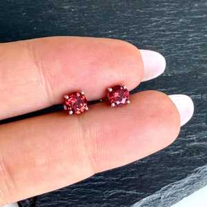 Handcrafted Deep Red <b>Garnet</b> Round Triangle Post Stud <b>Earrings</b> 925 Sterling Silver Cherished Keepsake Jewelry Gift For Her - Product Image 2