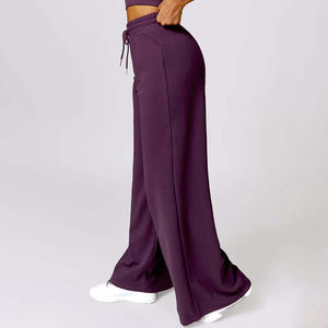 Pantalones de chándal de lana transpirable acampanados de cintura media de calidad superior para mujer, pantalones de algodón de pierna ancha con cierre de cordón al por mayor para - Product Image 3