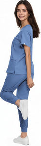 Fabricant de gommage personnalisé d'uniformes de soins infirmiers médicaux OEM-Vêtements d'hôpital en gros Coton Polyester Spandex Denim Scrubs d'allaitement - Product Image 5