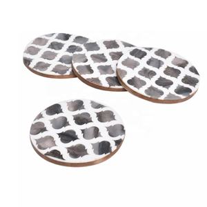 Round Modern Pattern Bone Inlay <b>Coaster</b> Tea Coffee Drink <b>Coaster</b> With Holder Set of 4 Pc Modern Decoration Handmade <b>Coaster</b> - Product Image 1