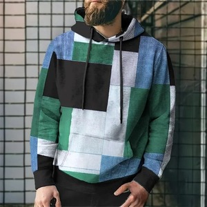 Simulation Stitching Plaid Pattern Hooded Sweatshirts For Men Color Block 3D Printed Pullovers Street Unisex Tops Loose Hoodies - Product Image 6
