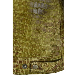Veste en cuir de crocodile pour homme, vintage, vert olive, cuir de vache véritable, style camionneur, peau embossée, luxe, mode - Product Image 3