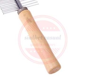 Mascotas de acero inoxidable de doble cara con mango de madera de agarre cómodo peine de aseo para perros, gatos y mascotas - Product Image 3