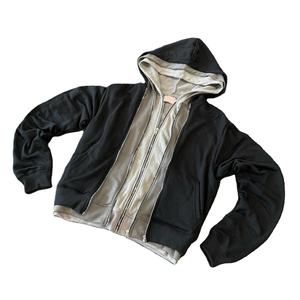 เสื้อฮู้ดสำหรับผู้ชายแนวสตรีทสีพื้นมีซิป Y2K ดีไซน์เนอร์สามชั้นแบบปรับแต่งได้ - Product Image 4