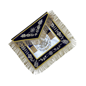 Tablier de maître maçonnique en cuir d'agneau or argent brodé sur velours bleu brillant - Product Image 5