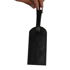 Etiqueta de maleta de equipaje negra de cuero genuino Etiqueta de equipaje pequeña - Product Image 3