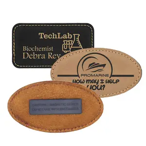 custom logo printed company employee staff leather name badge