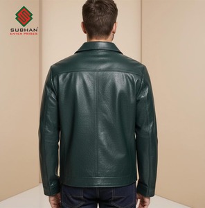 Blouson aviateur en cuir synthétique vert olive, décontracté d'hiver, col mandarin, fermeture éclair, uni - Product Image 4