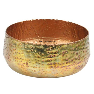 Trending Handcrafted Aluminum Metal Round Shape Gold Plated Hammered Texture Modern Serving Bowl Bulk Wholsale - Product Image 1