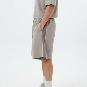 Shorts en coton épais 420G sur mesure pour garçon, style décontracté, couleur unie, pour homme, streetwear, avec bande latérale. - Product Image 5