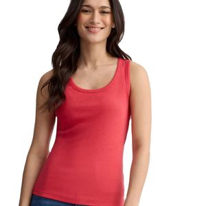 Camiseta de tirantes de longitud regular para mujer con logotipo personalizado, camisetas sin mangas de tela transpirable ligera de algodón acanalado con cuello redondo para mujer - Product Image 4