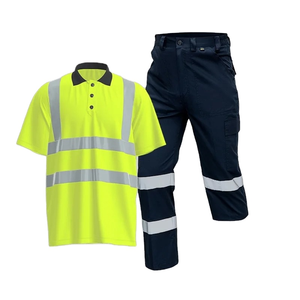 Camisa de trabajo, pantalones de alta visibilidad para hombre, de secado rápido, camisa polo de seguridad, pantalones de verano para construcción, ropa de trabajo con rayas reflectantes, overol de trabajo. - Product Image 1